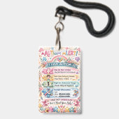 Autism Alert Nonverbal Autistic Contact Badge (Voorkant met koord)