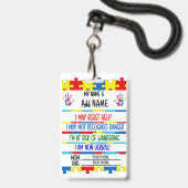 Autism Alert Nonverbal Autistic Contact Badge (Front with Lanyard)