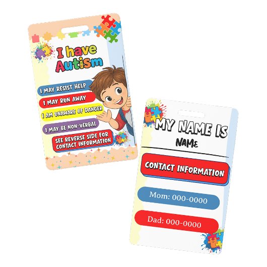 Autism Alert Nonverbal Autistic Contact  Badge