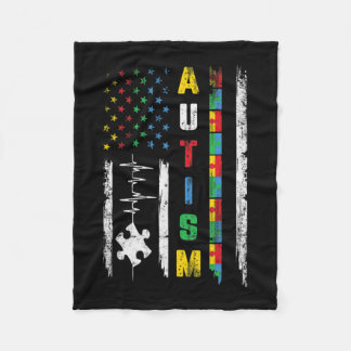 Autism American Flag Puzzle Autism Awareness Men W Fleece Deken
