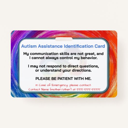 Autism Assistance Identification Card Badge (Achterkant)