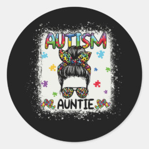 Autism Auntie Messy Bun Autism Awareness Aunt Puzz Ronde Sticker