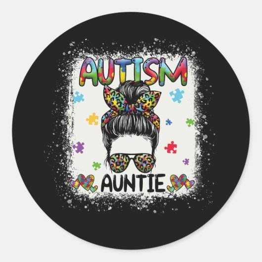 Autism Auntie Messy Bun Autism Awareness Aunt Puzz Ronde Sticker (Voorkant)