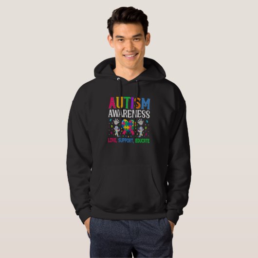 Autism Awareness Acceptance Love Support Educate K Hoodie (Voorkant volledig)