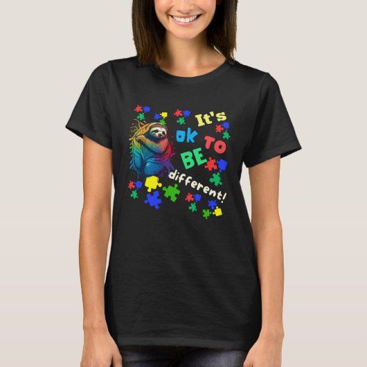 Autism Awareness Acceptance Sloth Its Ok To Be Dif T-shirt (Voorkant)
