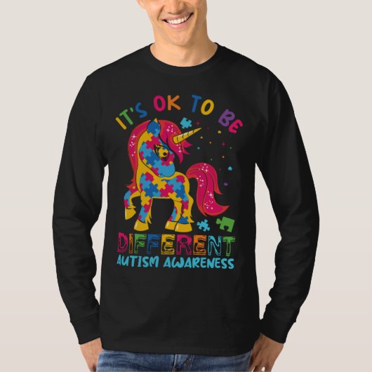 Autism Awareness Acceptance Unicorn Its Ok To Be D T-shirt (Voorkant)