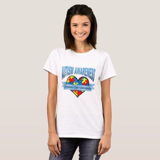 Autism Awareness Acceptation Love Understanding T-shirt (Voorkant volledig)