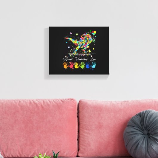 Autism Awareness Accepteren Begrip van Love Dinosa Canvas Afdruk (Insitu (Woonkamer))