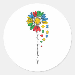 Autism Awareness Accepteren Begrip van Love Sunflo Ronde Sticker