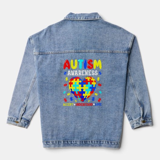 Autism Awareness Accepteren Love Autism Puz Denim Jacket (Achterkant)