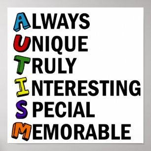 Autism Awareness Acrostic Cute Rainbow Word Poem Poster