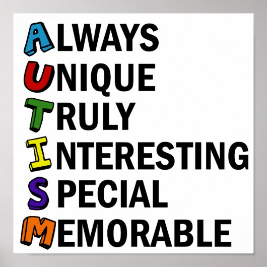 Autism Awareness Acrostic Cute Rainbow Word Poem Poster (Voorkant)