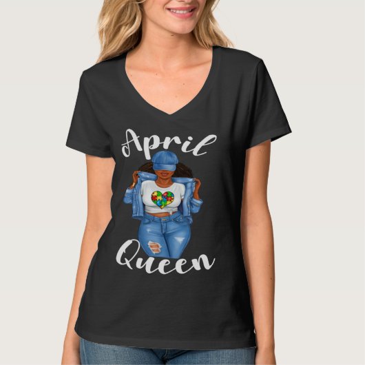 Autism Awareness April Queen Black Girl Magic Woma T-shirt (Voorkant)