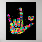 Autism Awareness Asl Love Sign Language Puzzle Pie Poster (Voorkant)