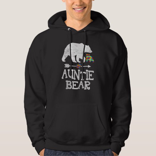 Autism Awareness Auntie Bear Support Adul Hoodie (Voorkant)