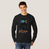 Autism Awareness Autism Mam Life Messy Hair Bun Mo T-shirt (Voorkant volledig)