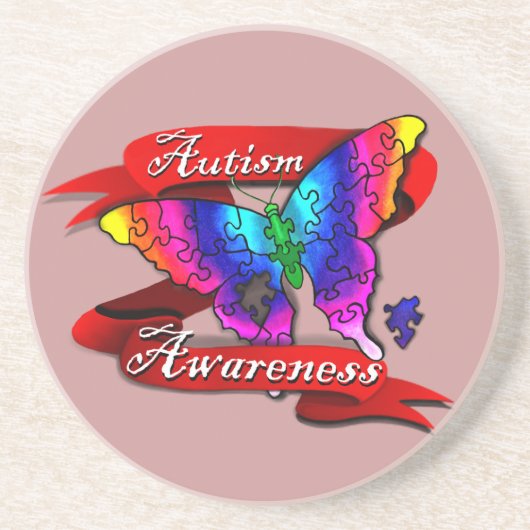 Autism Awareness Banner Zandsteen Onderzetter (Voorkant)