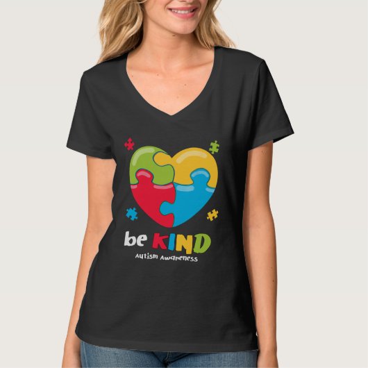Autism Awareness   Be Kind Puzzle Heart Kindness   T-shirt (Voorkant)