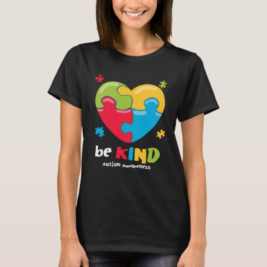 Autism Awareness Be Kind Puzzle Heart Kindness T-shirt (Voorkant)