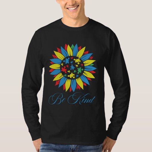 Autism Awareness Be Kind Puzzle Piece Sunflower Wo T-shirt (Voorkant)