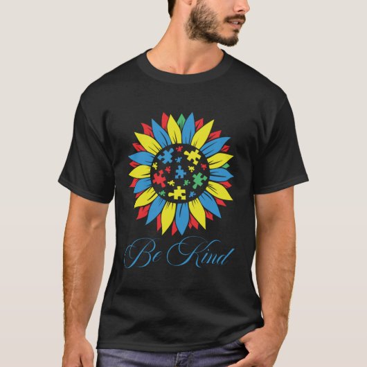 Autism Awareness Be Kind Puzzle Piece Sunflower Wo T-shirt (Voorkant)