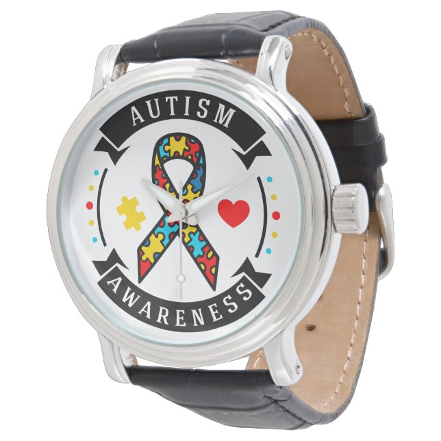 Autism Awareness  Black Leather Strap Watch Horloge (Gekanteld)