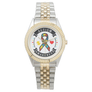 Autism Awareness  Black Leather Strap Watch Horloge