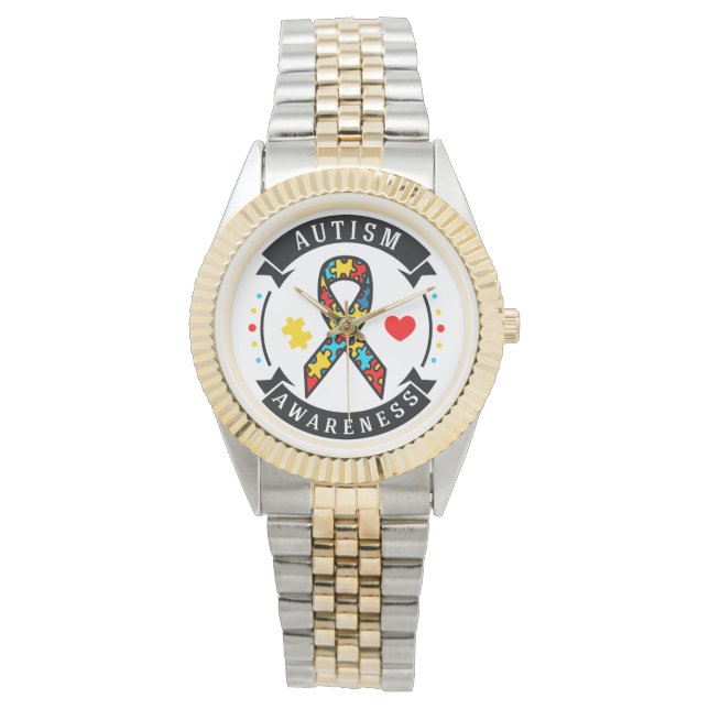 Autism Awareness  Black Leather Strap Watch Horloge (Voorkant)