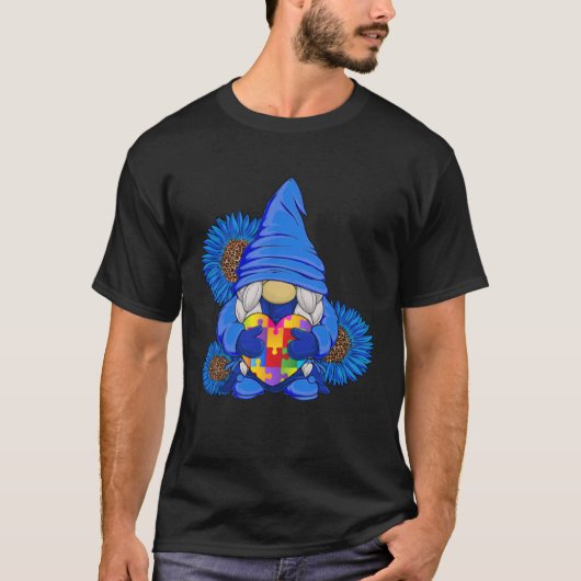 Autism Awareness Blue Gnome with Leopard Sunflower T-shirt (Voorkant)