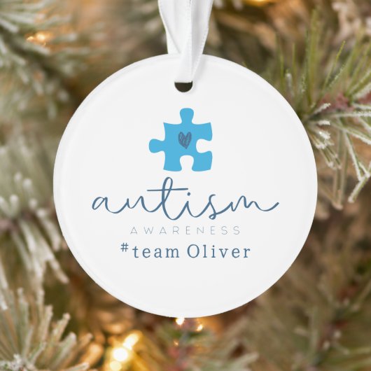 autism awareness blue puzzle piece #team name  ornament (Boom)