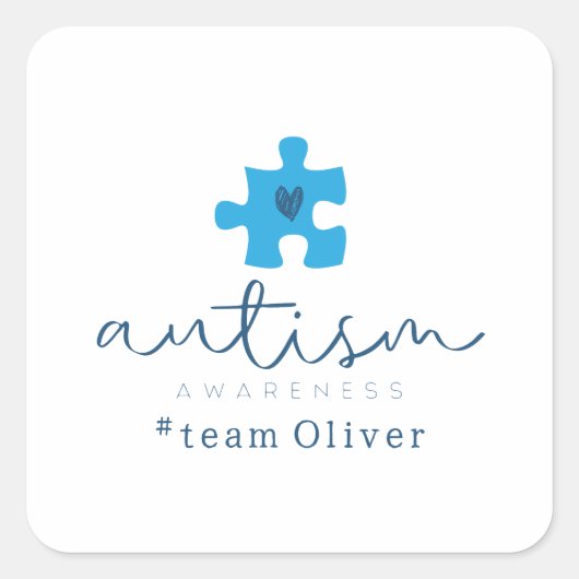 autism awareness blue puzzle piece #team name  vierkante sticker (Voorkant)