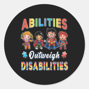 Autism Awareness Boy Abilities Outweigh Disabiliti Ronde Sticker