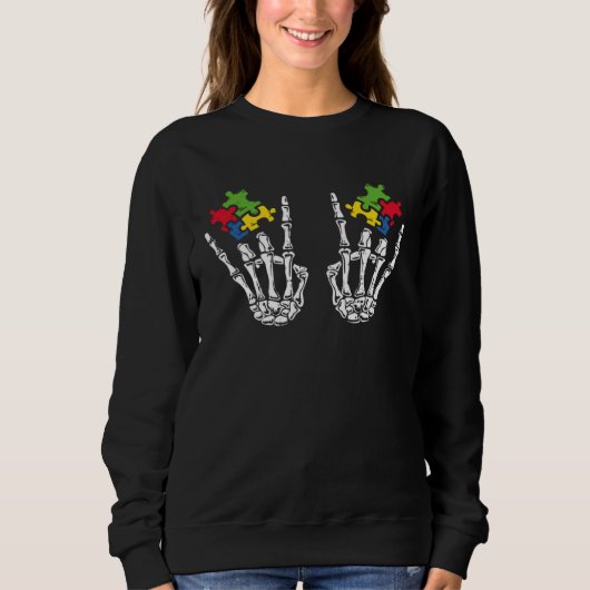 Autism Awareness Boys Girls Skeleton Rock Hand Puz Trui (Voorkant)