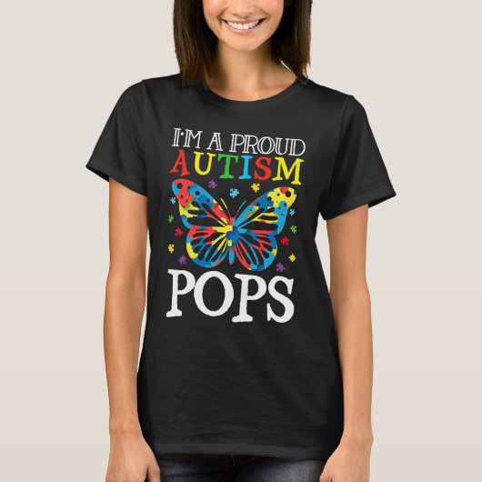 Autism Awareness Butterfly I'm a Proud Autism Pops T-shirt (Voorkant)
