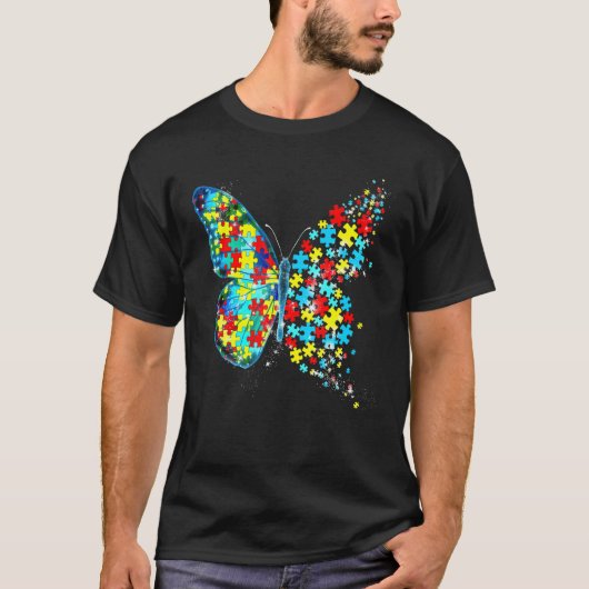 Autism Awareness Butterfly Puzzle Piece Autism Sup T-shirt (Voorkant)