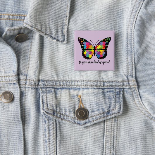 Autism Awareness Butterfly Puzzle Piece Vierkante Button 5,1 Cm (In situ)