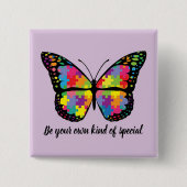 Autism Awareness Butterfly Puzzle Piece Vierkante Button 5,1 Cm (Voorkant)