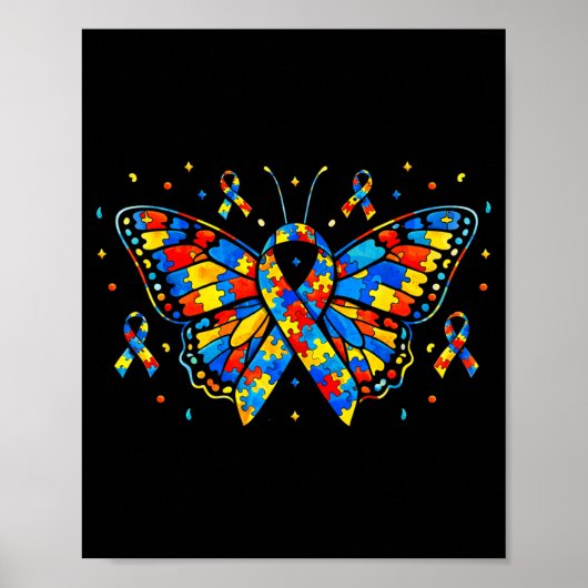 Autism Awareness Butterfly Puzzle Ribbon  Poster (Voorkant)