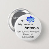 Autism Awareness Button with jouw naam and phone (Voorkant /achterkant)