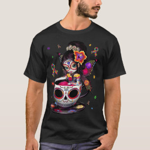 Autism Awareness Coffee Sugar Skull Girl Autisme D T-shirt