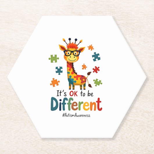 Autism Awareness Cute Giraffe Animal Its Ok To Be  Kartonnen Onderzetters (Voorkant)