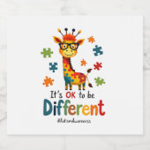 Autism Awareness Cute Giraffe Animal Its Ok To Be Sparkling Wijnetiket (Enkel label)