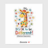 Autism Awareness Cute Giraffe Animal Its Ok To Be Sticker (Vel)