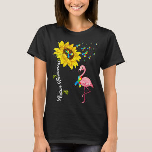 Autism Awareness Cute Sunflower Flamingo Kids Wome T-shirt