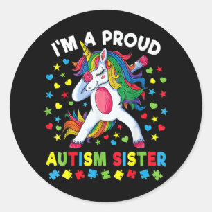 Autism Awareness Dabbing Unicorn Girl Proud Autism Ronde Sticker