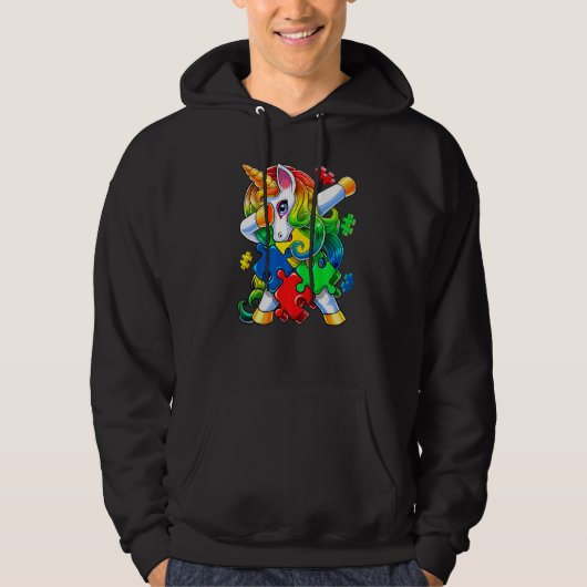 Autism Awareness Dabbing Unicorn Puzzle Piece For  Hoodie (Voorkant)