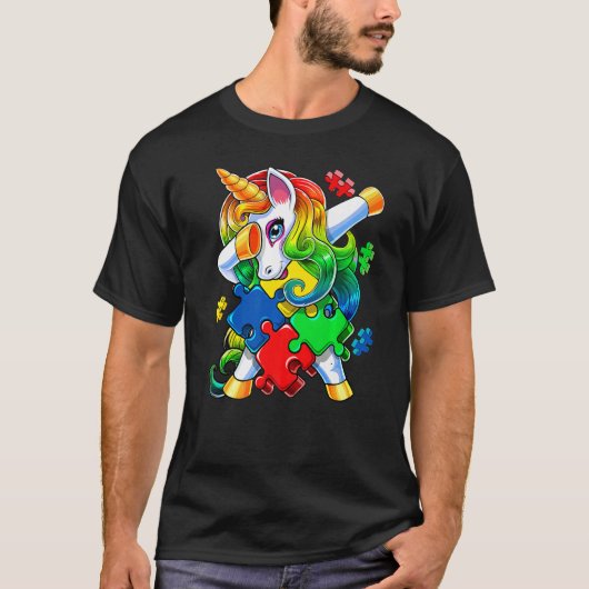 Autism Awareness Dabbing Unicorn Puzzle Piece For  T-shirt (Voorkant)