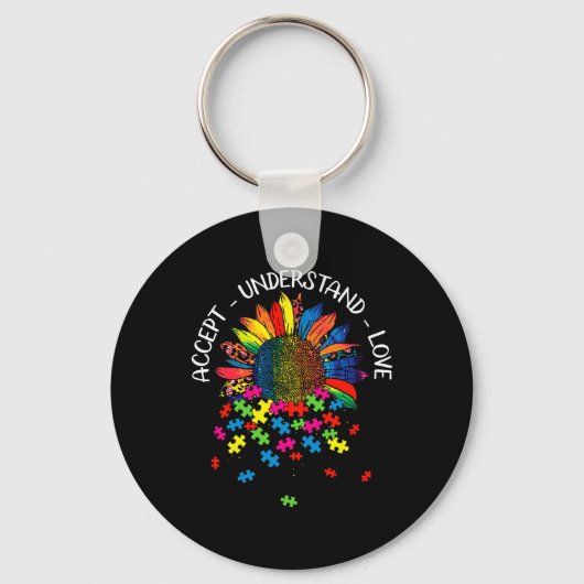 Autism Awareness Daisy Flower Accepteren Begrip Lo Sleutelhanger (Voorkant)