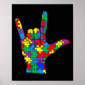 Autism Awareness Day Autistic Child Asl Love Sign  Poster (Voorkant)