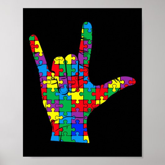 Autism Awareness Day Autistic Child Asl Love Sign  Poster (Voorkant)